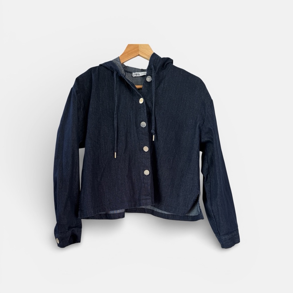 Zara Dark Blue Hooded Jean Jacket